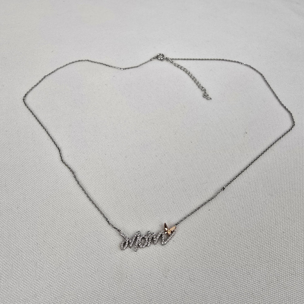 Mom Crystal Pendant Silver Necklace
