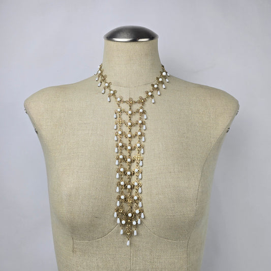 Vintage Gold & White Statement Necklace