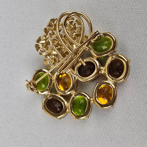 Vintage Gold Tone Green Crystal Glass Brooch