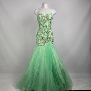 Blush Prom Green Beaded Mermaid Tulle Grad Gown Size 8