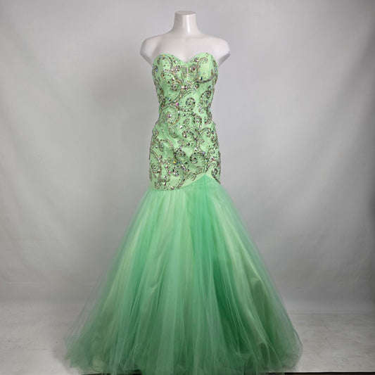 Blush Prom Green Beaded Mermaid Tulle Grad Gown Size 8