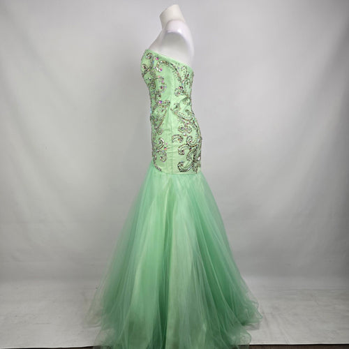 Blush Prom Green Beaded Mermaid Tulle Grad Gown Size 8