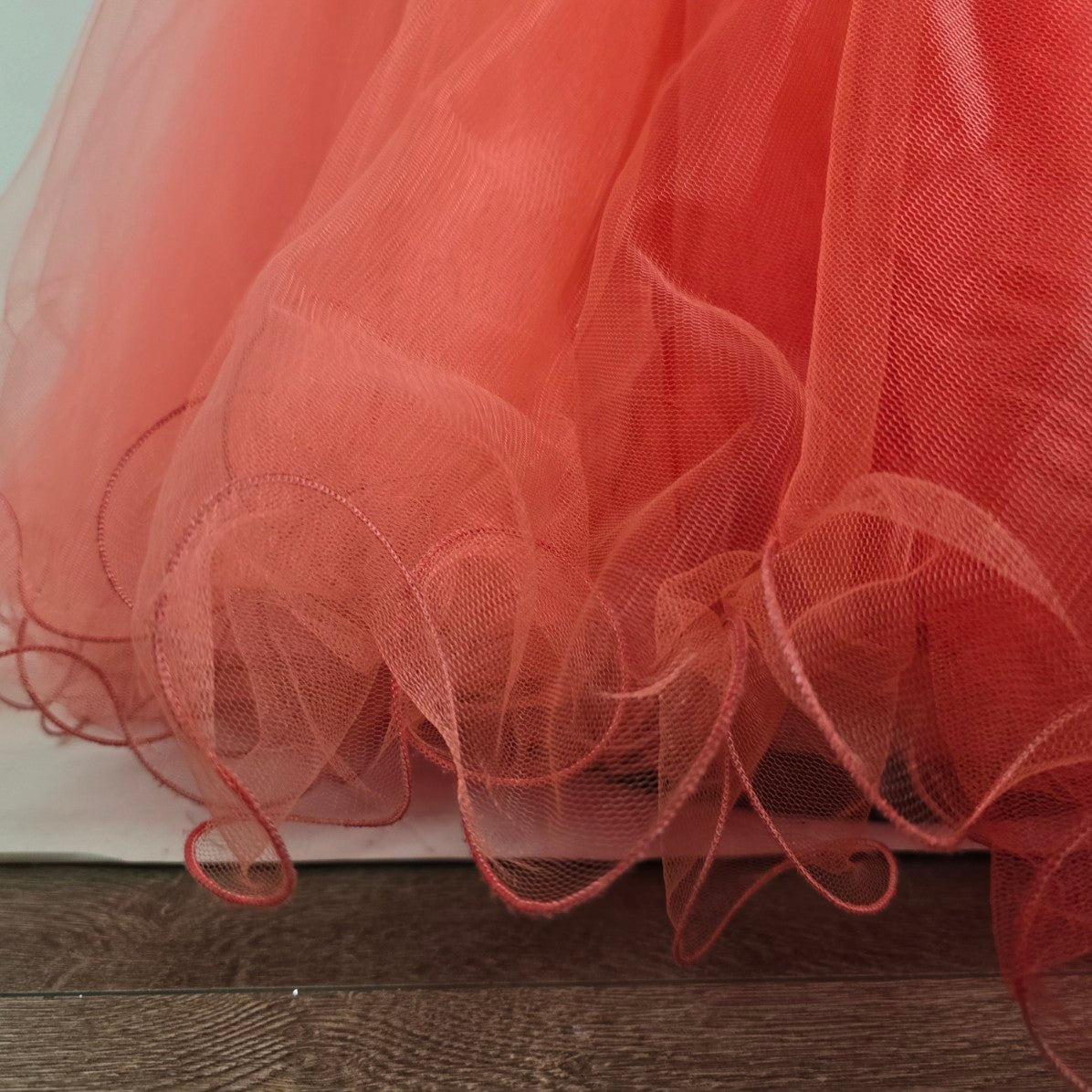 Blush Prom Red Beaded Floral Lace Mermaid Tulle Grad Gown Size 8