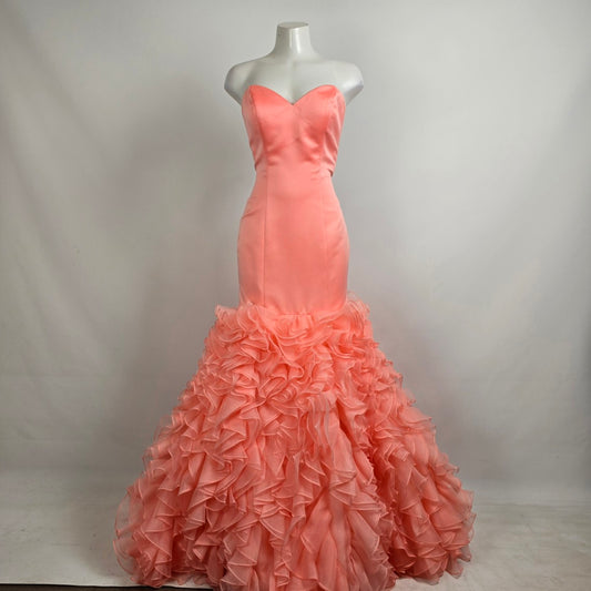 Mori Lee Coral Ruffle Tulle Mermaid Grad Event Gown Size 10