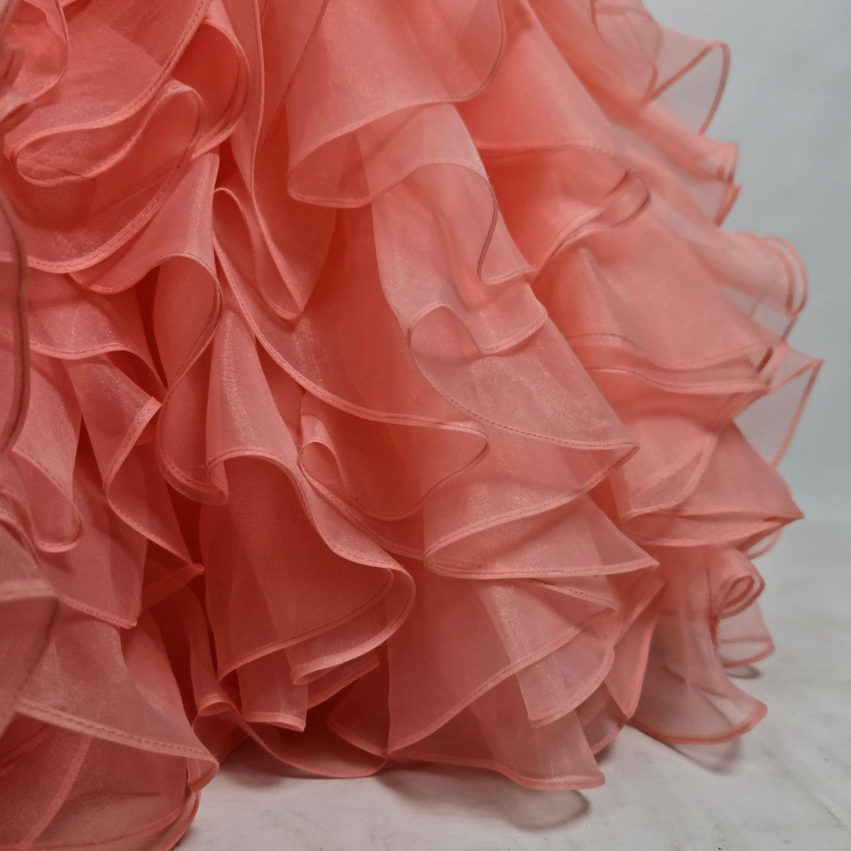 Mori Lee Coral Ruffle Tulle Mermaid Grad Event Gown Size 10