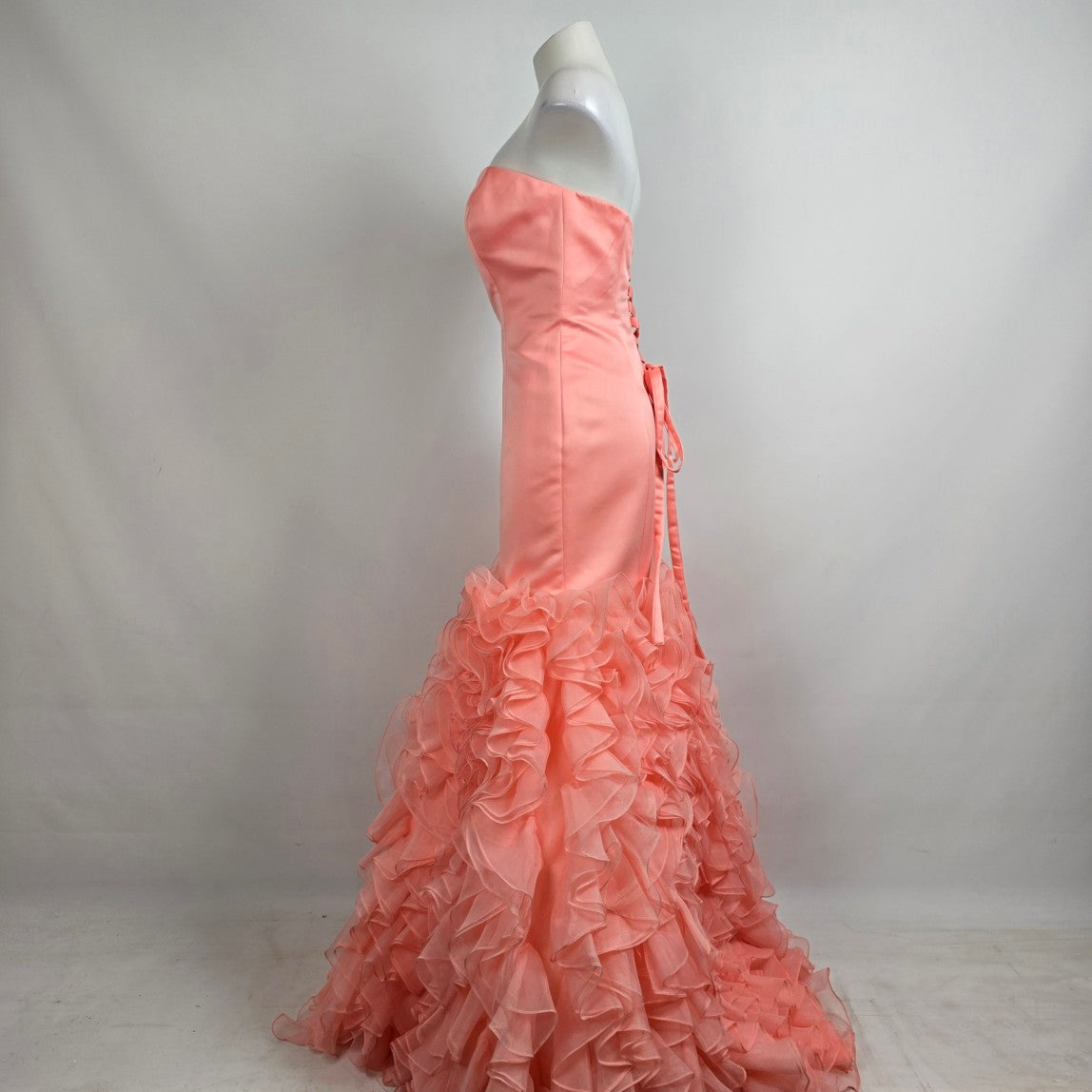 Mori Lee Coral Ruffle Tulle Mermaid Grad Event Gown Size 10