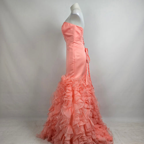 Mori Lee Coral Ruffle Tulle Mermaid Grad Event Gown Size 10