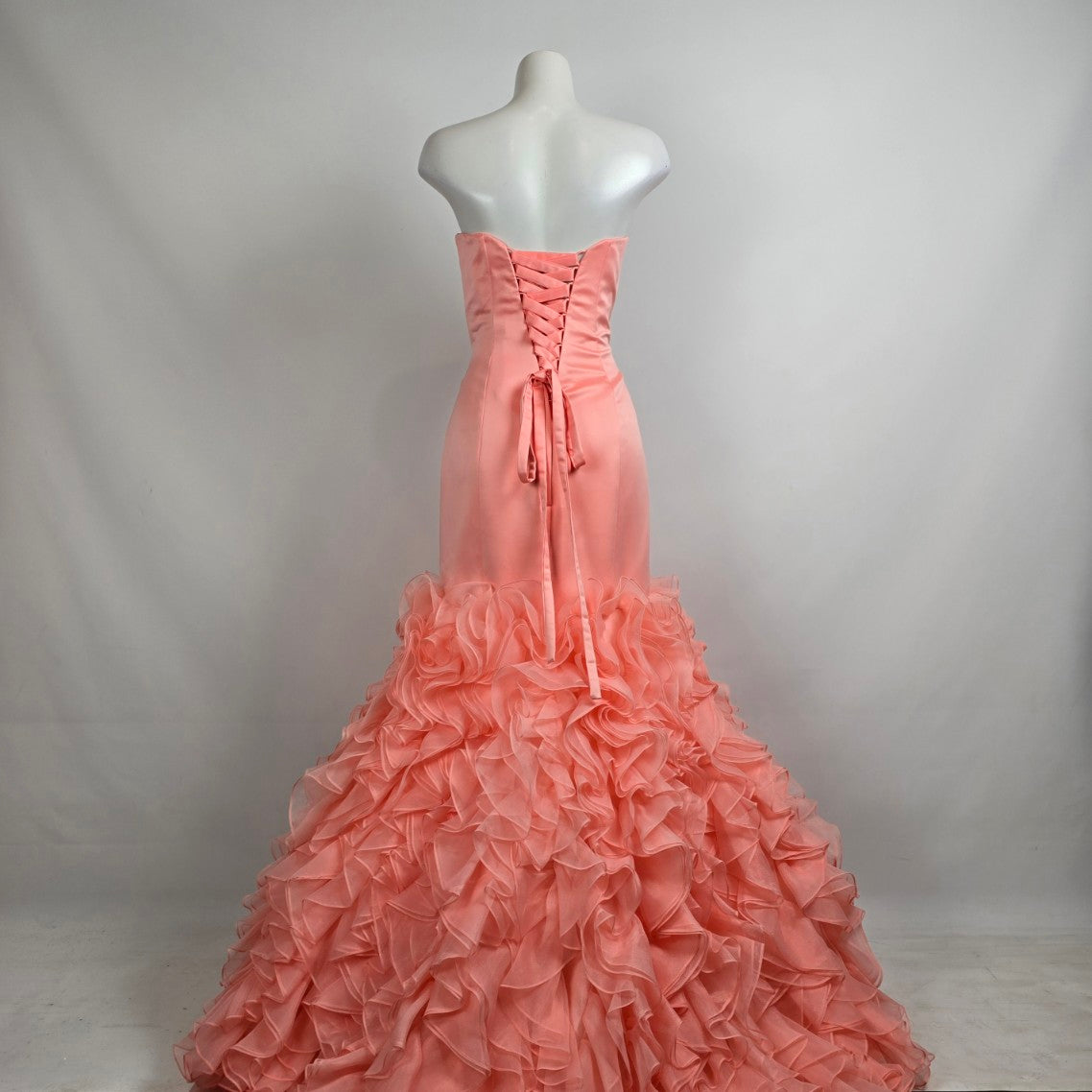 Mori Lee Coral Ruffle Tulle Mermaid Grad Event Gown Size 10