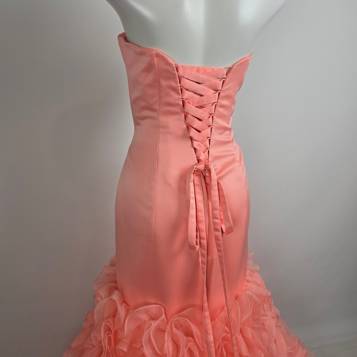 Mori Lee Coral Ruffle Tulle Mermaid Grad Event Gown Size 10