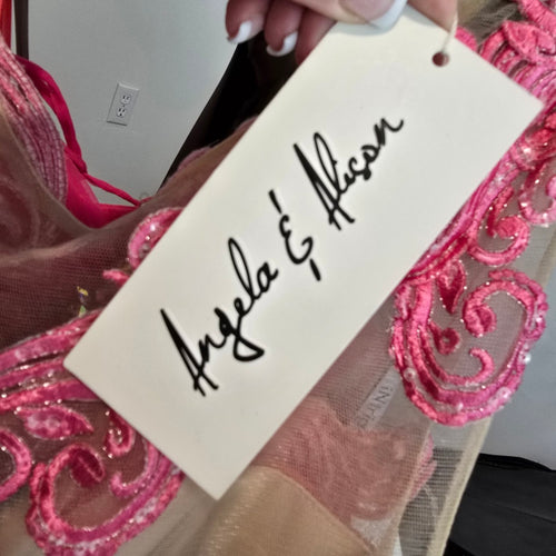Angela & Allison Pink Lace Mermaid Grad Event Gown Size 10