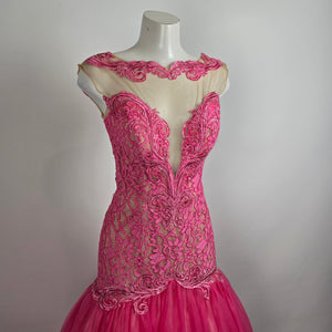 Angela & Allison Pink Lace Mermaid Grad Event Gown Size 10