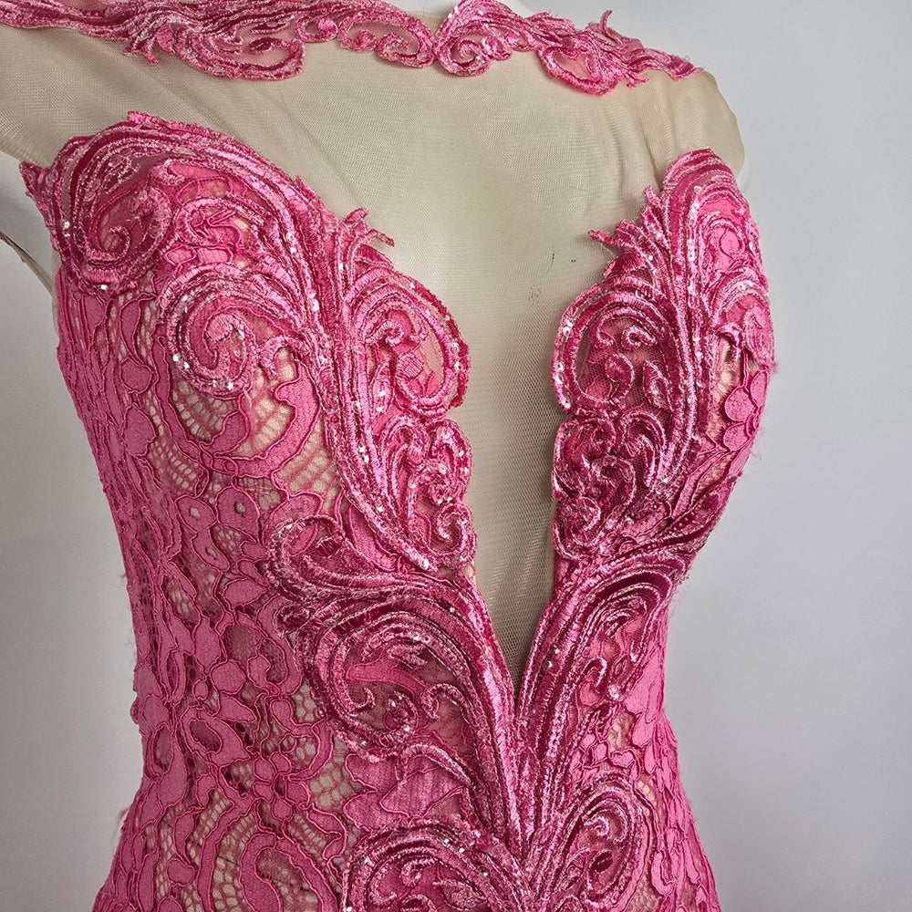 Angela & Allison Pink Lace Mermaid Grad Event Gown Size 10