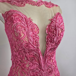 Angela & Allison Pink Lace Mermaid Grad Event Gown Size 10