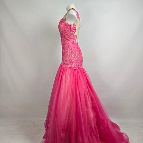 Angela & Allison Pink Lace Mermaid Grad Event Gown Size 10