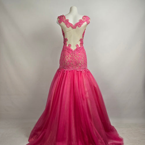 Angela & Allison Pink Lace Mermaid Grad Event Gown Size 10