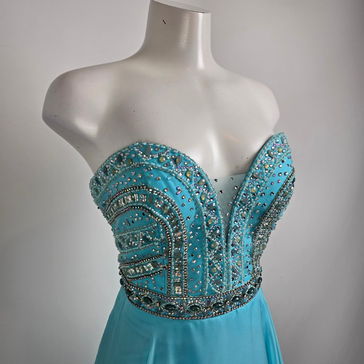 Intrigue Blue Crystal Beaded Top Grad Event Gown Size 12