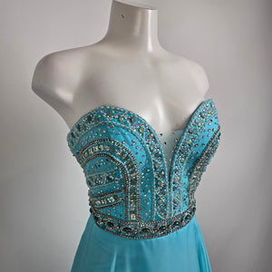 Intrigue Blue Crystal Beaded Top Grad Event Gown Size 12