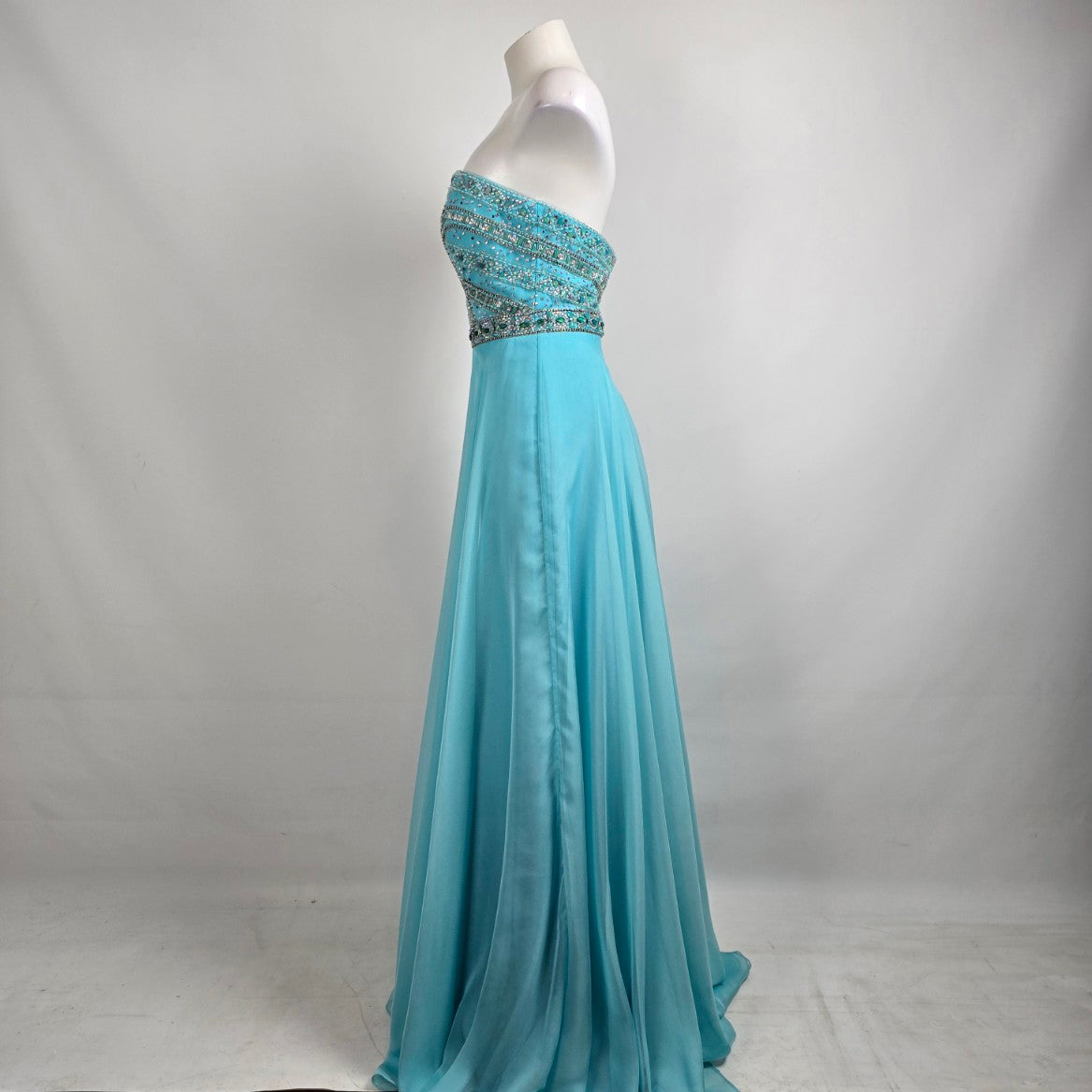 Intrigue Blue Crystal Beaded Top Grad Event Gown Size 12