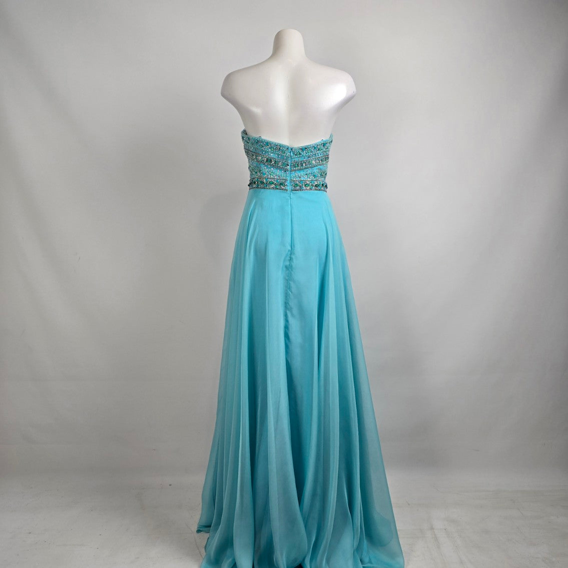 Intrigue Blue Crystal Beaded Top Grad Event Gown Size 12