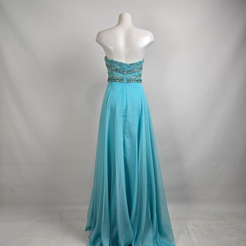 Intrigue Blue Crystal Beaded Top Grad Event Gown Size 12