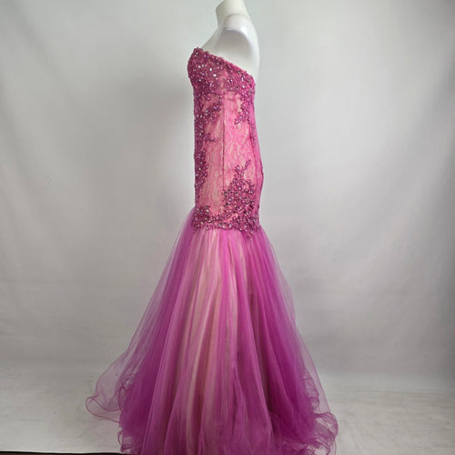 Blush Prom Pink Beaded Floral Lace Mermaid Tulle Grad Gown Size 6