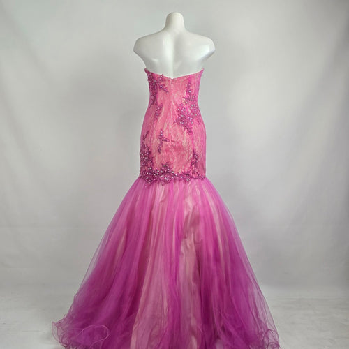 Blush Prom Pink Beaded Floral Lace Mermaid Tulle Grad Gown Size 6