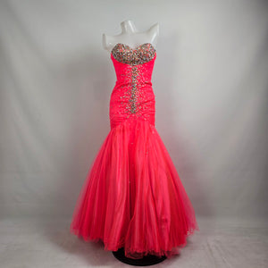 Mori Lee Bright Pink Crystal Bodice Mermaid Tulle Grad Event Gown Size 5/6