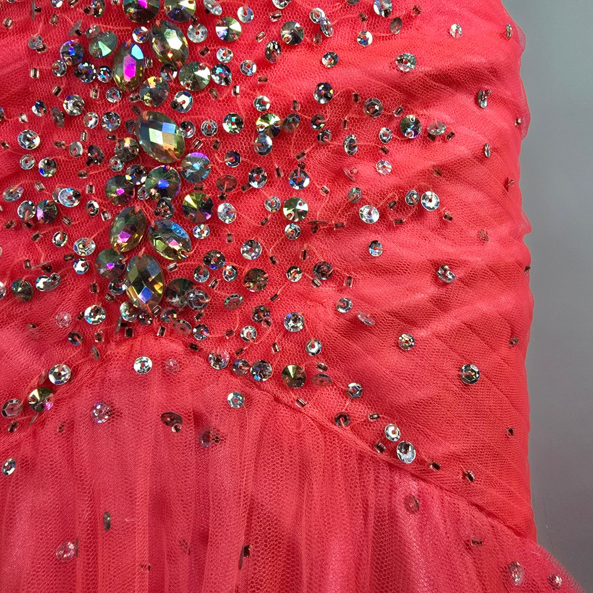 Mori Lee Bright Pink Crystal Bodice Mermaid Tulle Grad Event Gown Size 5/6