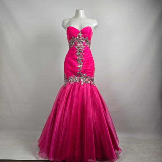 Riva Designs Pink Crystal Beaded Mermaid Grad Event Gown Size 4