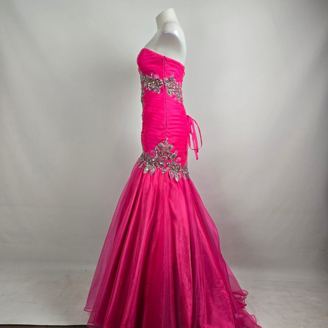 Riva Designs Pink Crystal Beaded Mermaid Grad Event Gown Size 4