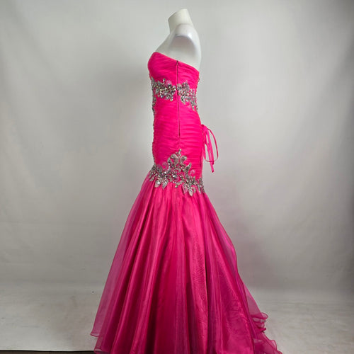 Riva Designs Pink Crystal Beaded Mermaid Grad Event Gown Size 4