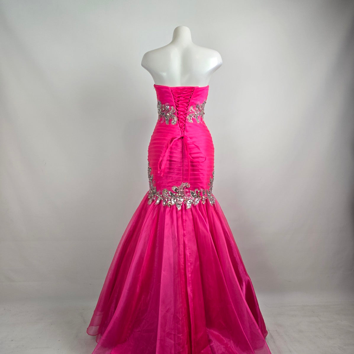 Riva Designs Pink Crystal Beaded Mermaid Grad Event Gown Size 4