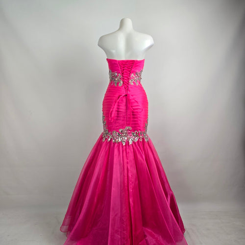 Riva Designs Pink Crystal Beaded Mermaid Grad Event Gown Size 4