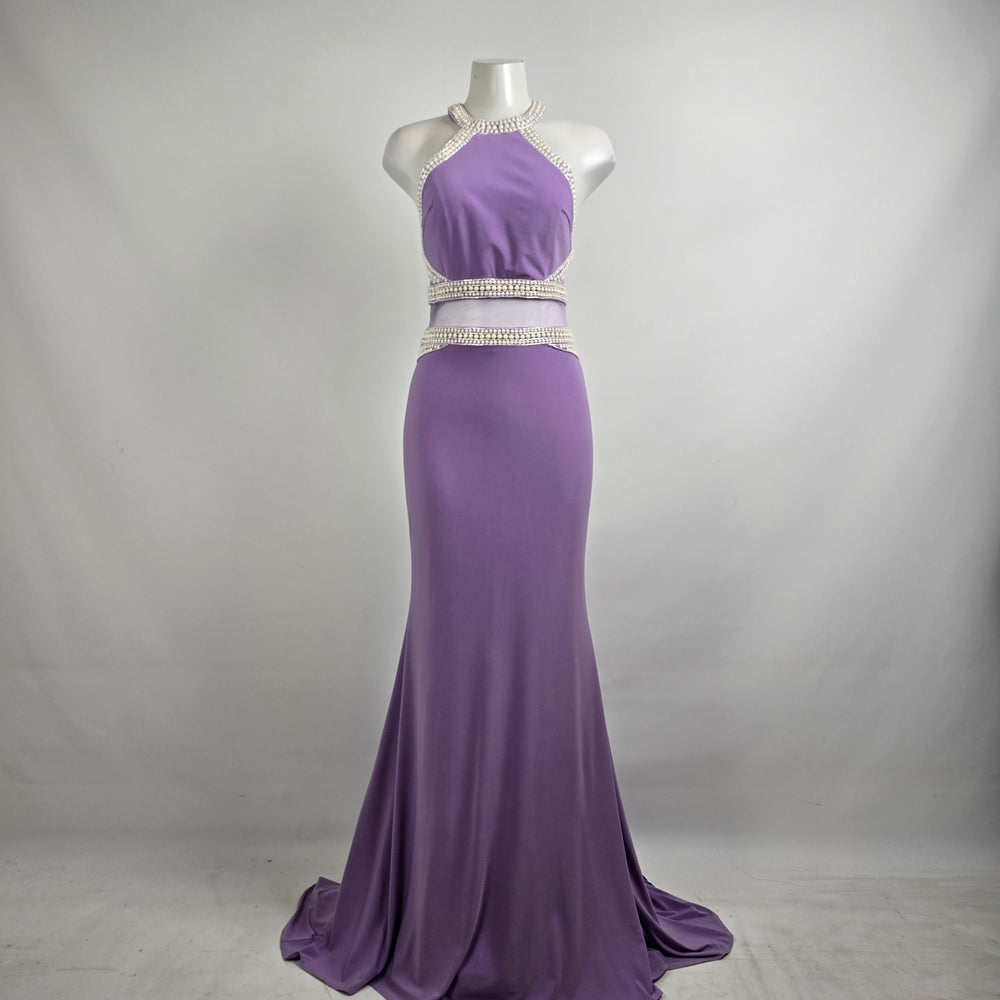 Lucci Lu Purple & White Beaded Grad Eventwear Gown Size 8