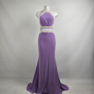 Lucci Lu Purple & White Beaded Grad Eventwear Gown Size 8