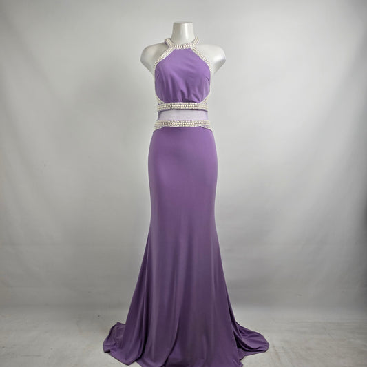 Lucci Lu Purple & White Beaded Grad Eventwear Gown Size 8