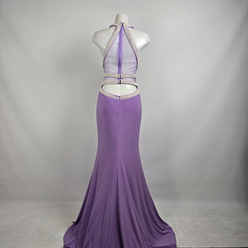 Lucci Lu Purple & White Beaded Grad Eventwear Gown Size 8