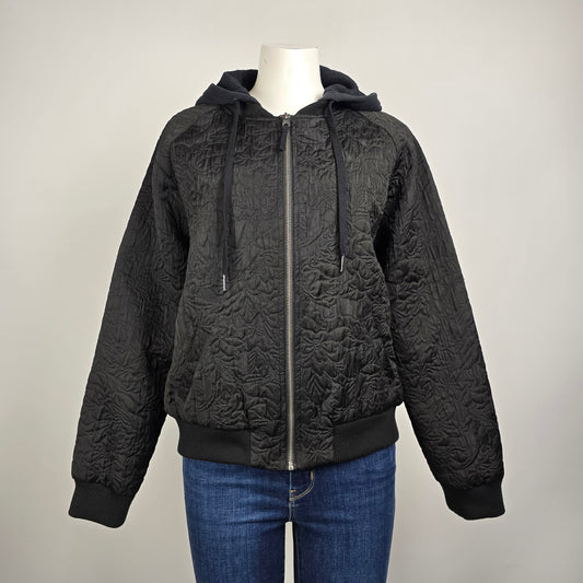 Emp Cyre Black Floral Quilted Hooded Jacket Size XL