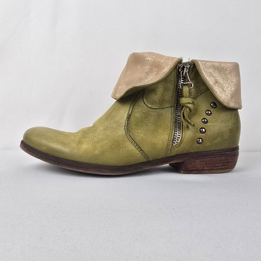 Mjus Green Leather Ankle Boots Size 9