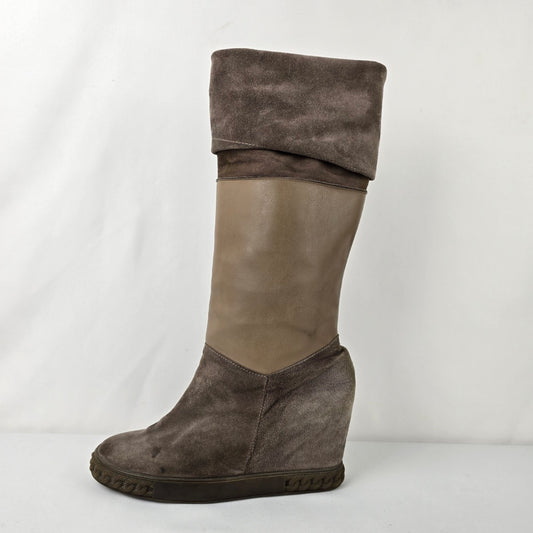 Inci Taupe Suede & Leather Wedge Heel Boots Size 9