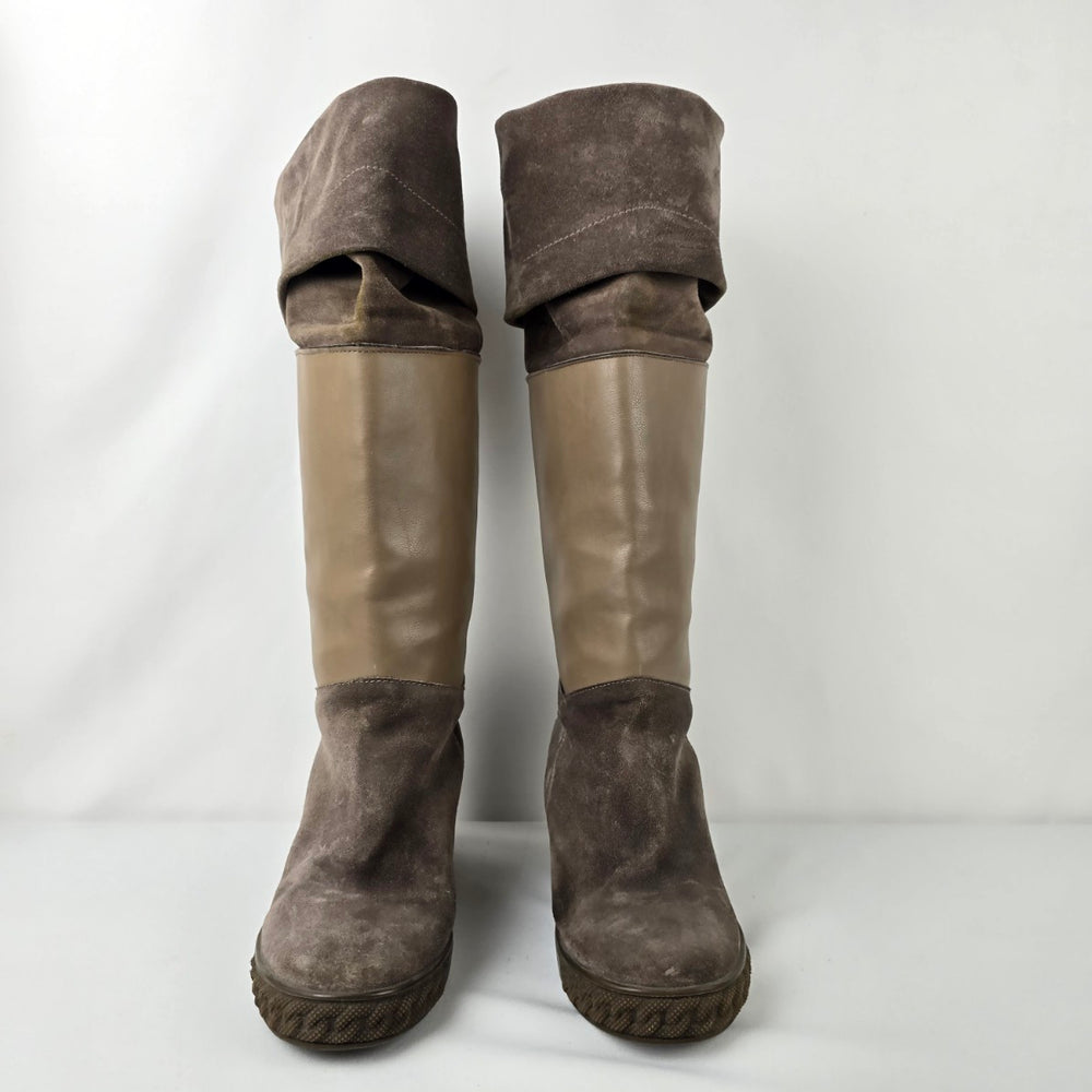 Inci Taupe Suede & Leather Wedge Heel Boots Size 9