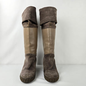 Inci Taupe Suede & Leather Wedge Heel Boots Size 9