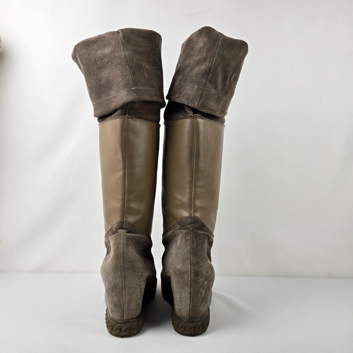 Inci Taupe Suede & Leather Wedge Heel Boots Size 9