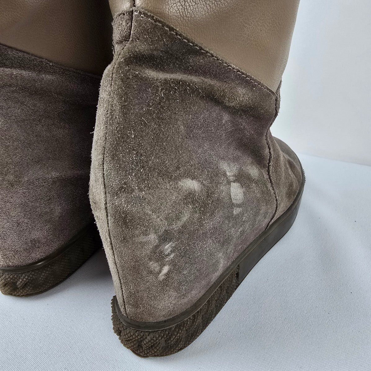 Inci Taupe Suede & Leather Wedge Heel Boots Size 9