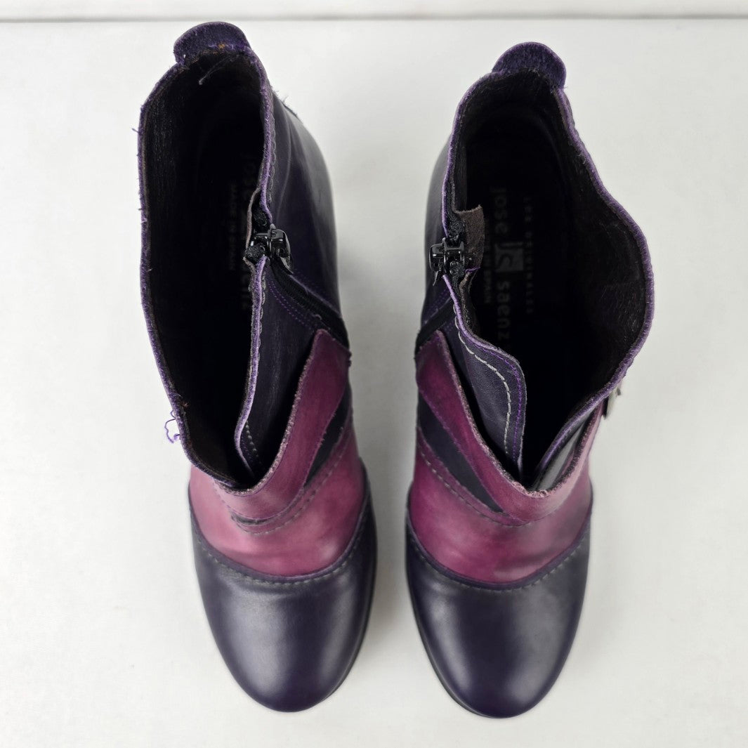 Jose Saenz Navy & Purple Leather Ankle Boots Size 6