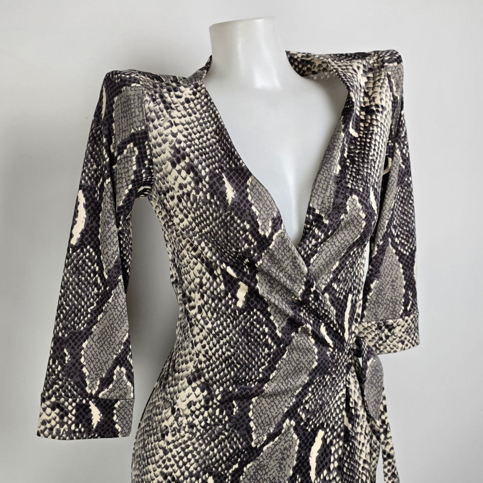 Diane Von Furstenburg Julian Python Snake-Print Silk Wrap Dress Size 2