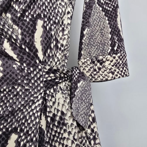 Diane Von Furstenburg Julian Python Snake-Print Silk Wrap Dress Size 2