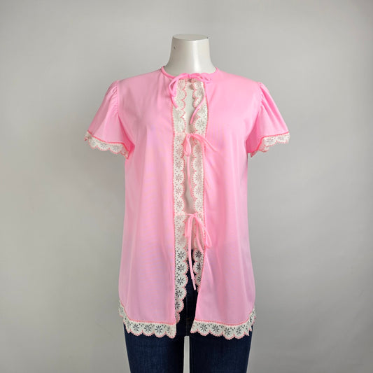 Vintage Lingerie by Hamilton Pink Lace Trim Lingerie Jacket Size M