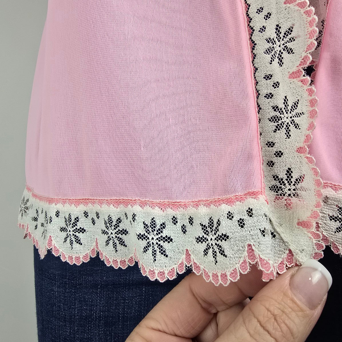 Vintage Lingerie by Hamilton Pink Lace Trim Lingerie Jacket Size M