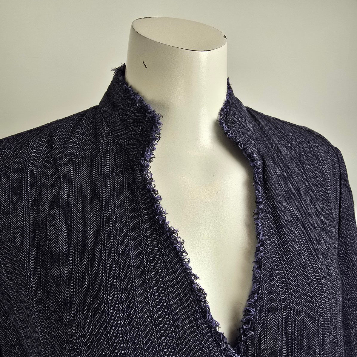 J.Jill Blue Linen Fringe Button Up Blazer Light Jacket Size 16